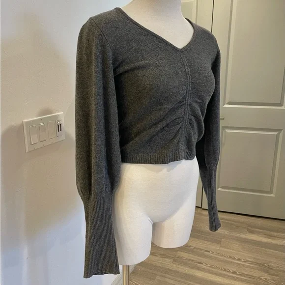 FRAME Grey Cashmere Puffed Sleeve Sweater